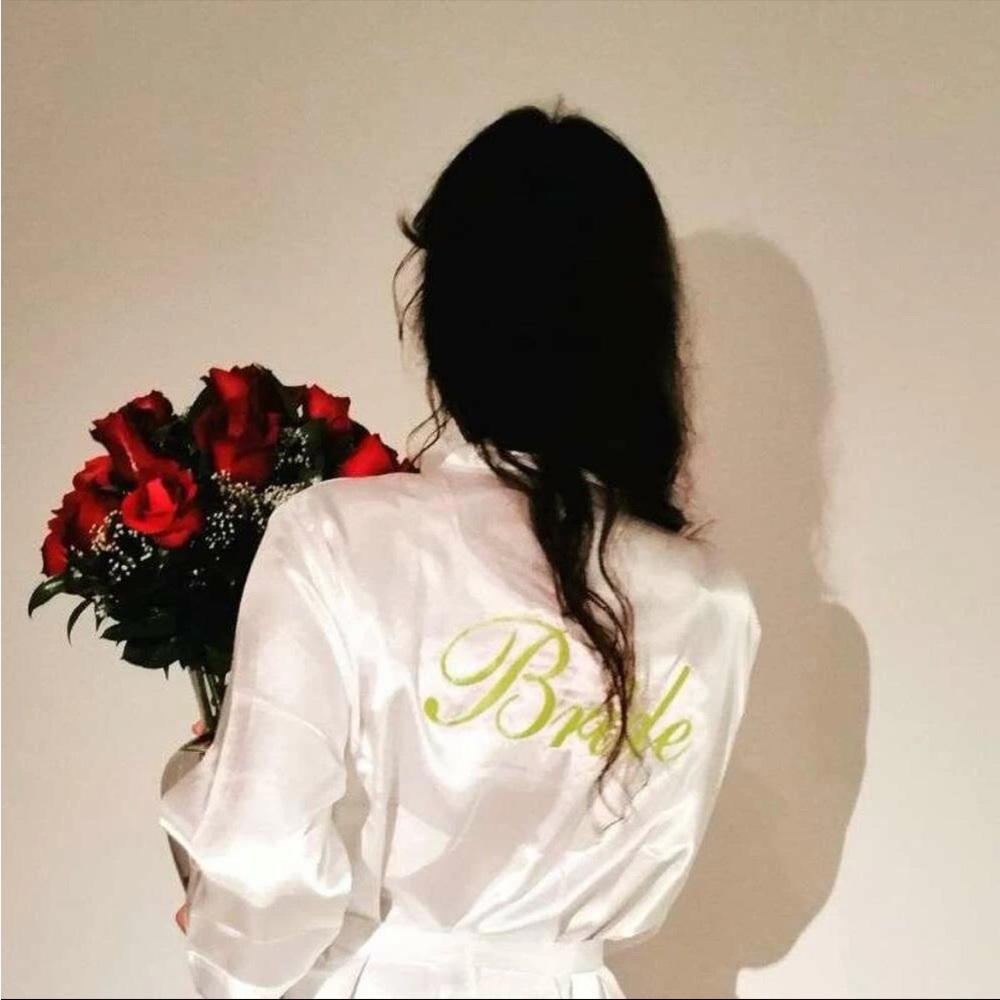 Bride robe - white satin, letter embroidered. Size M